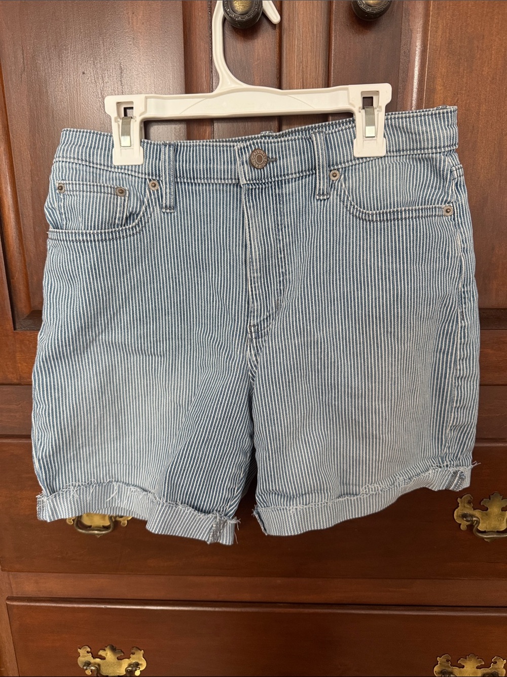 Calvin Klein Jeans Blue Striped Denim High Waisted Shorts